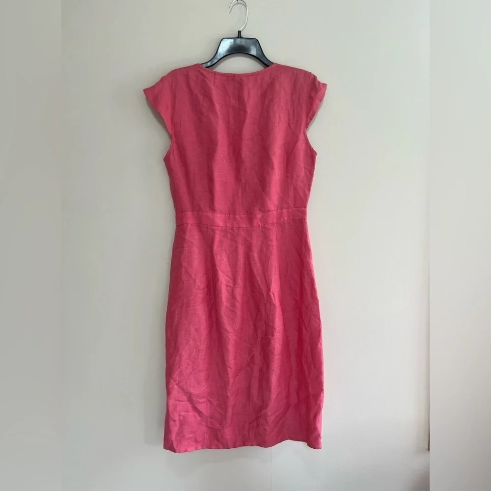 J. Crew Linen Cupro V-Neck Cap Sleeve Sheath Wrap Dress in Pink Coral, size 8T